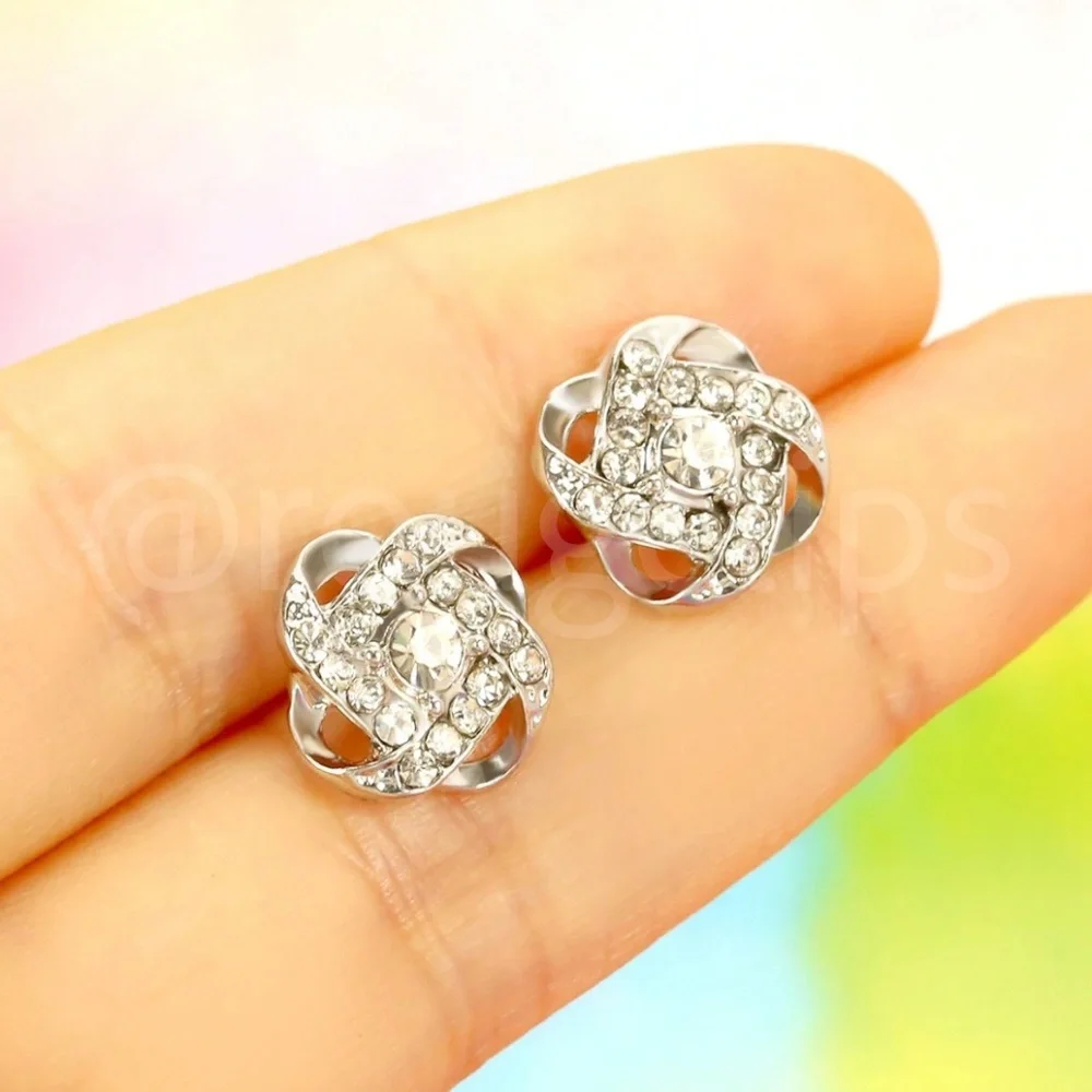Silver Color Stud Earrings Faux Gem Stones